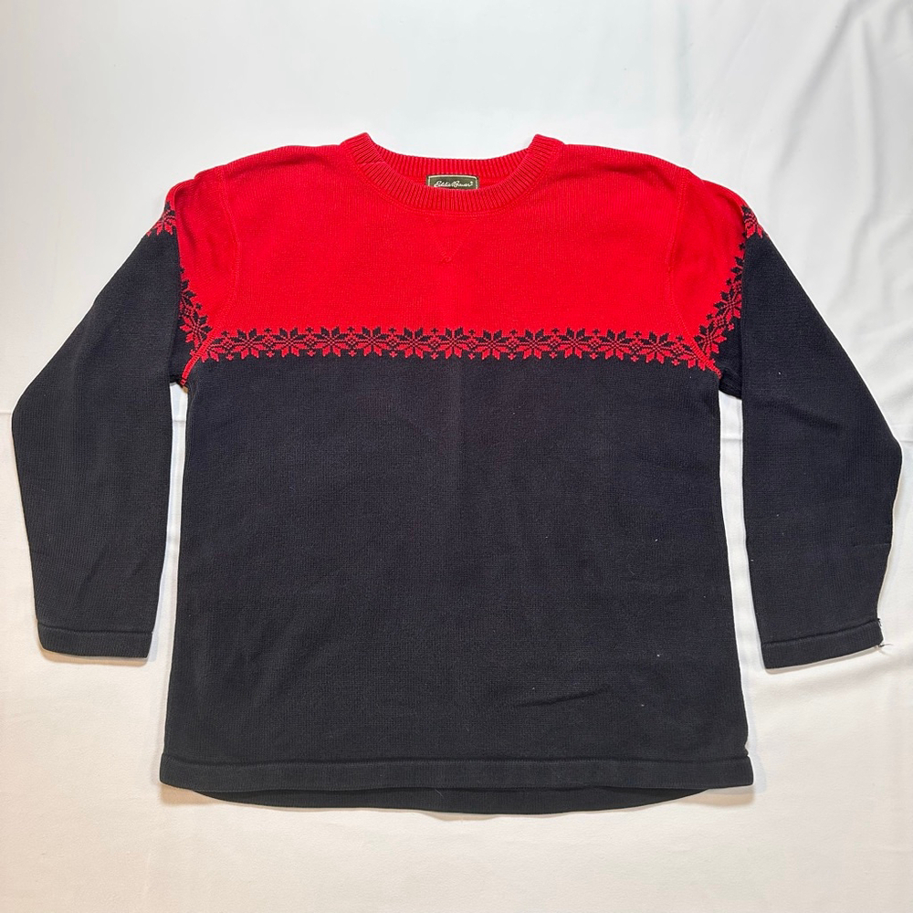 Eddie Bauer Red Navy Cotton Snowflake Knit Sweater |M| Nordic Heritage Classic
